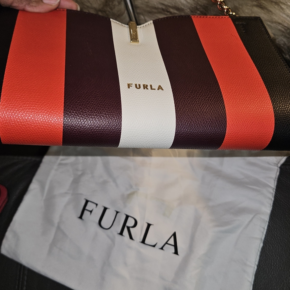 Furla Striped Red, Black, and White Shoulder Bag - Picture 5 of 7